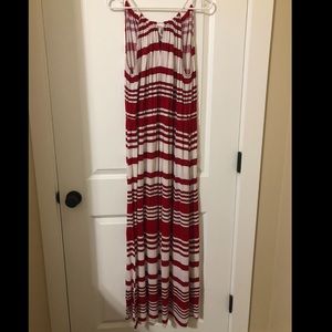 Red, black and white striped maxi cotton maxi